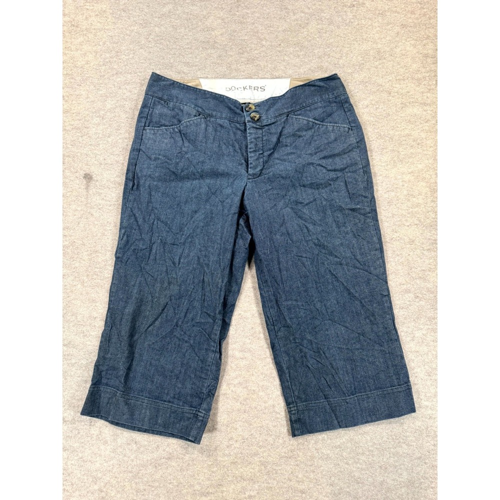 Dockers Capri Jeans Womens 12 Blue Denim Cotton Stretch Mid Rise Wide Leg Casual